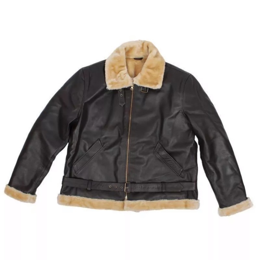 Dunkirk Brown Shearing leather jacket Fur Bomber - Picture 3 of 4